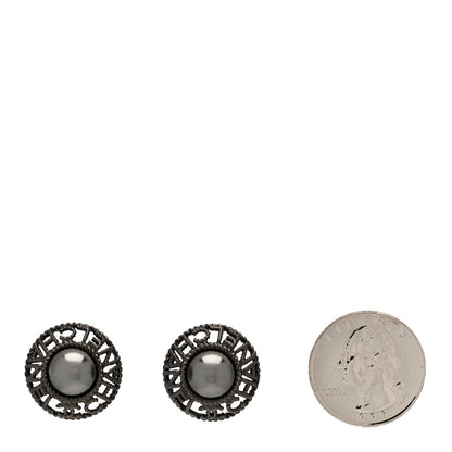 Chanel Pearl CC Round Earrings Ruthenium Dark Grey 2 of 5