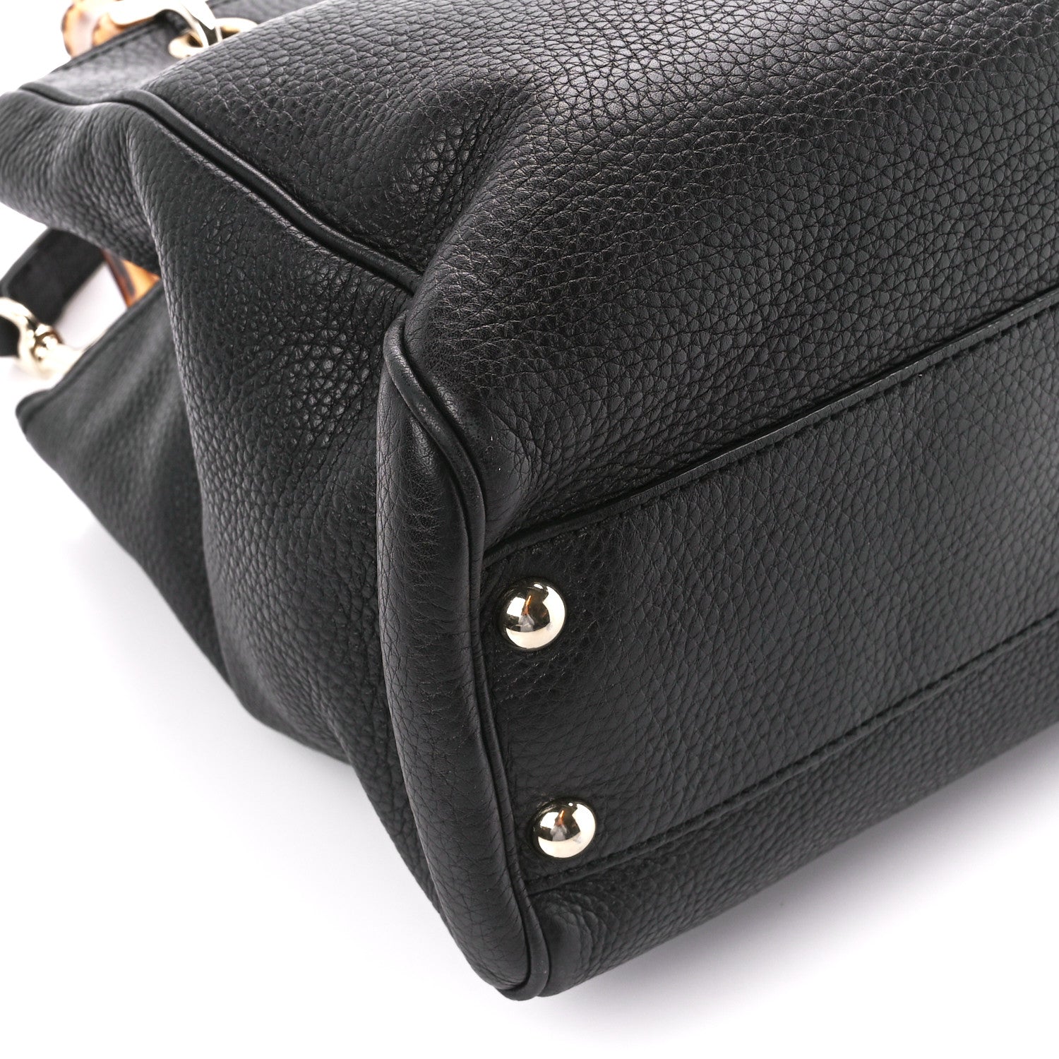 Gucci Calfskin Small Bamboo Shopper Tote Black 10 of 13