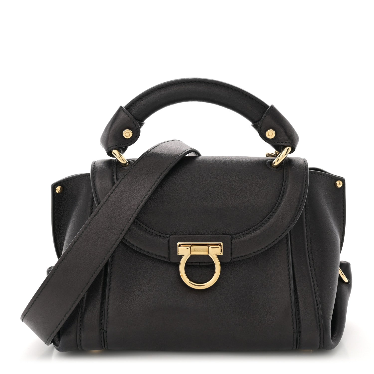 Salvatore Ferragamo Lambskin Suzanna Gancini Small Satchel Black 1 of 9