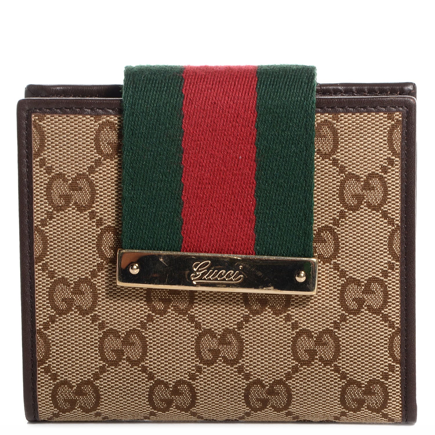 Gucci Monogram Web Ladies Web French Wallet Brown 1 of 7
