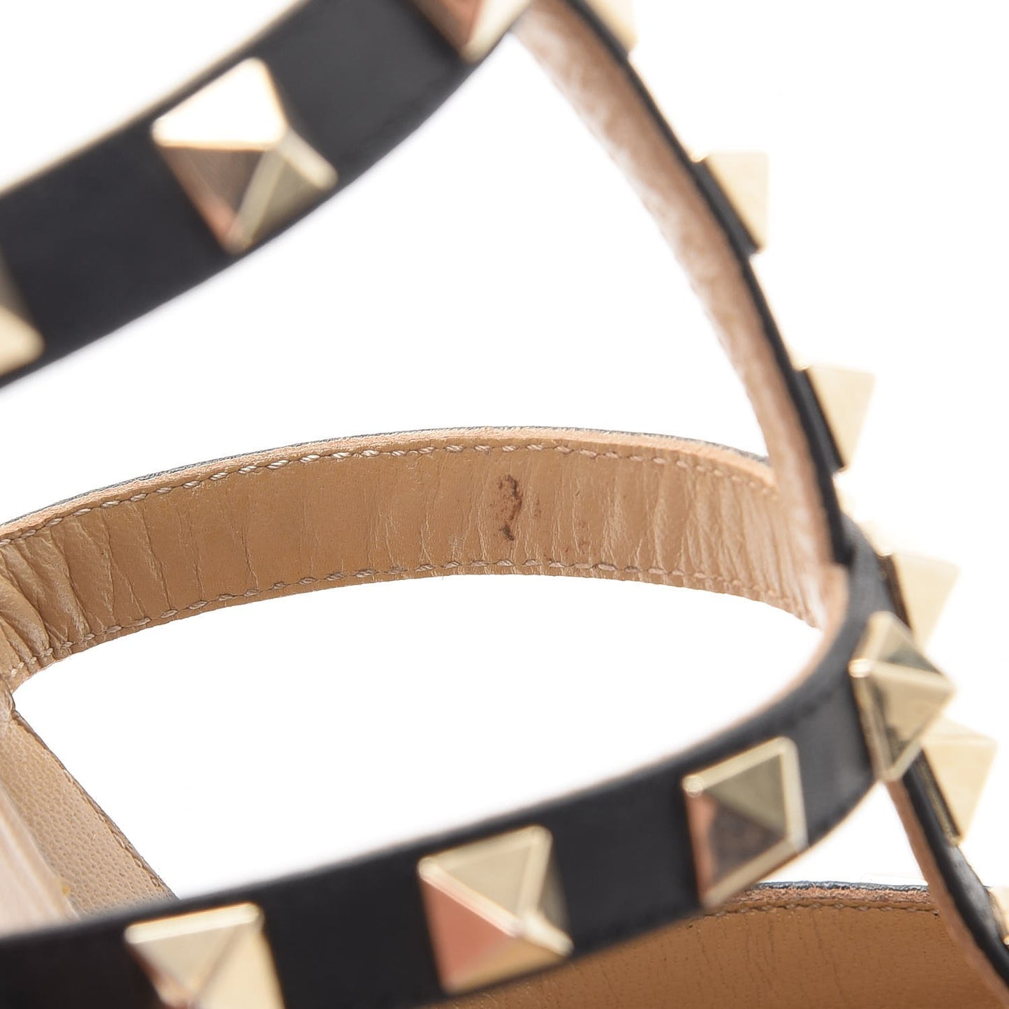 Pebbled Calfskin Rockstud Ankle Strap Pumps 38 Black