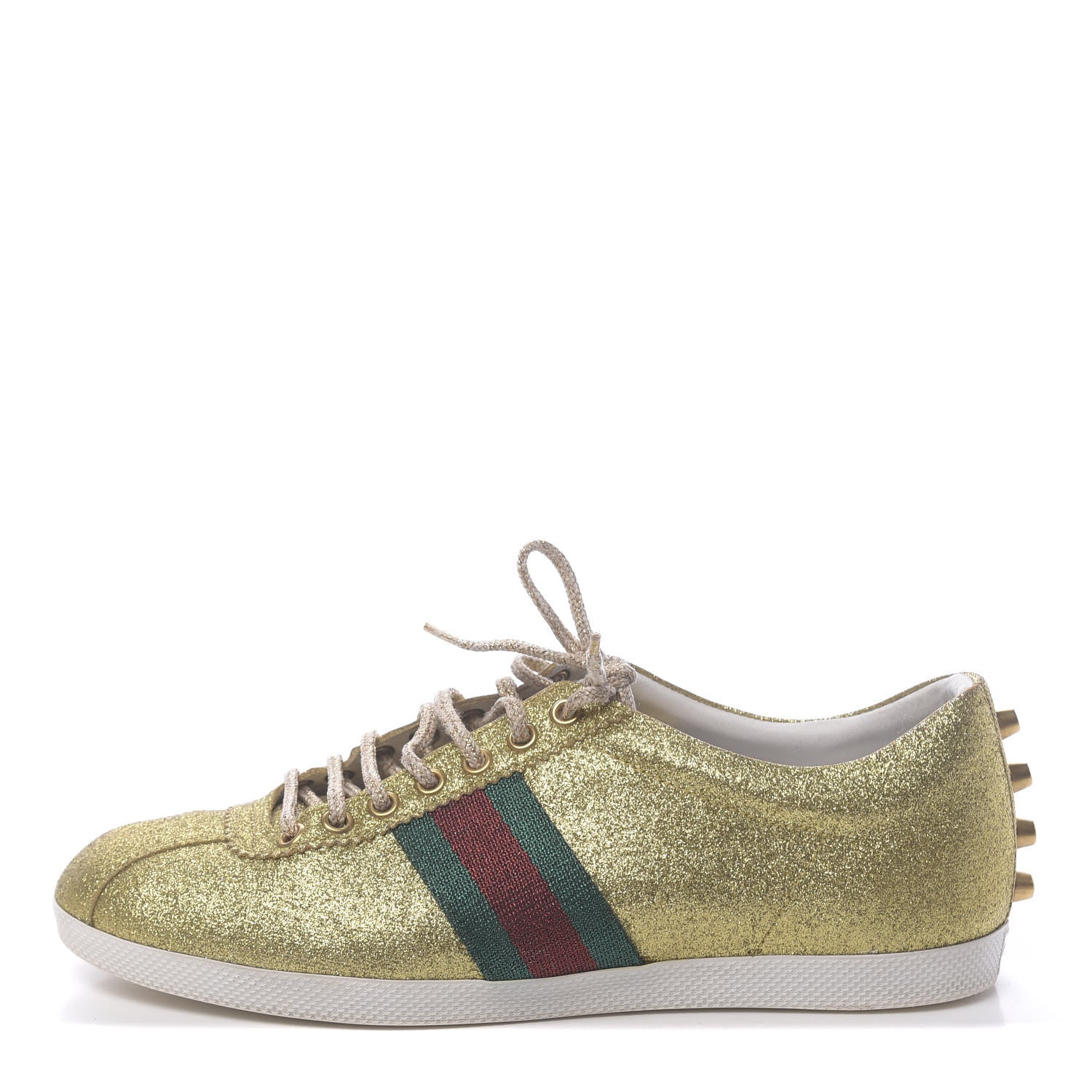 Gucci Metallic Calfskin Studded Mens Bambi Web GG Sneakers 7.5 Gold 1 of 13