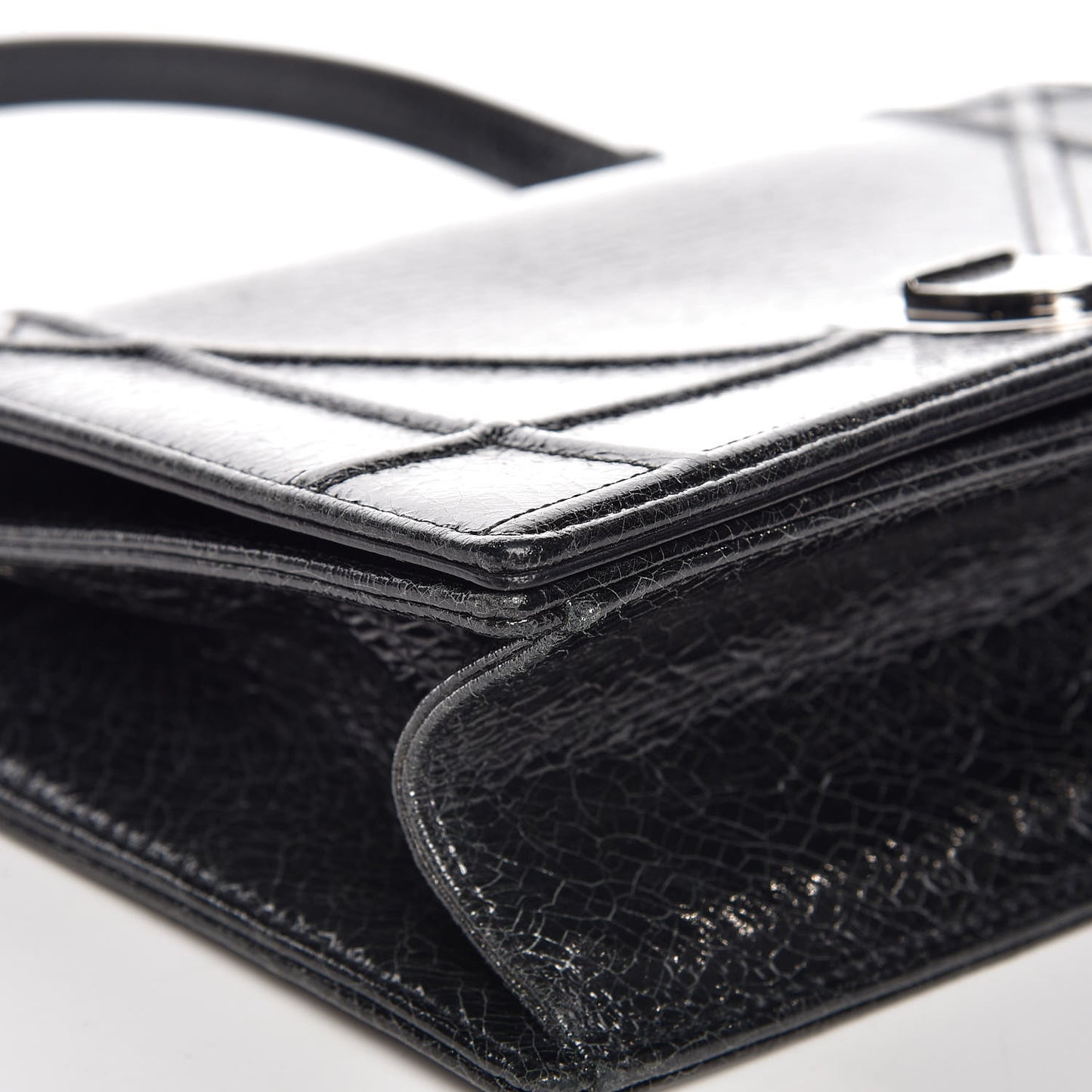 Crackled Deerskin Medium Diorama Flap Bag Black
