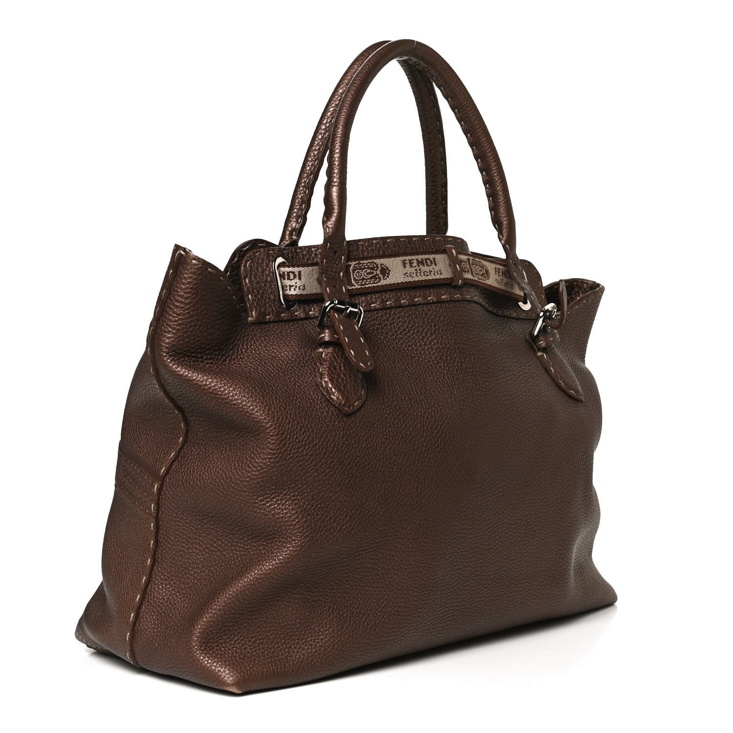 Fendi Calfskin Romano Selleria Large Villa Borghese Tote Bronze 2 of 14