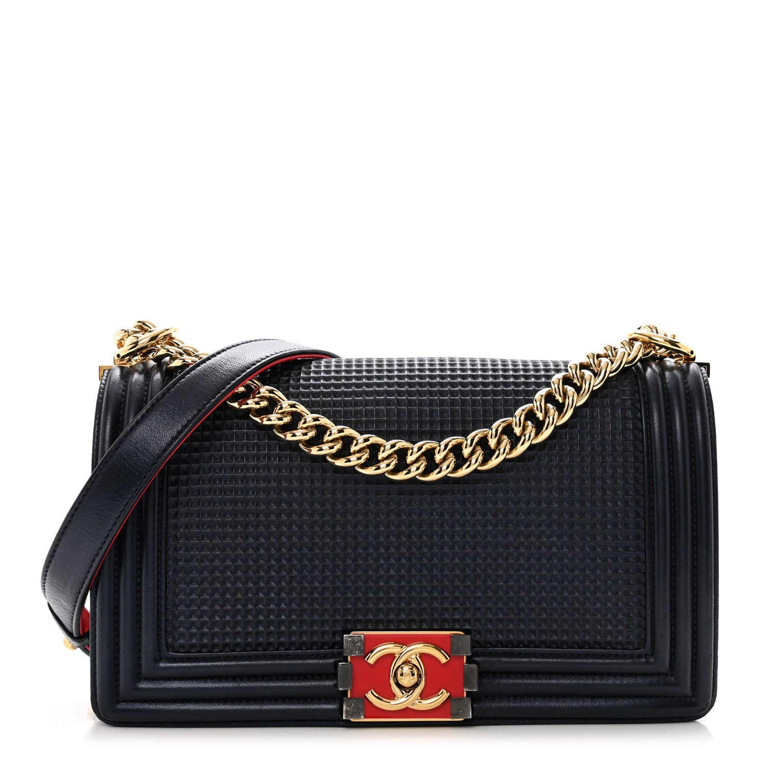 Chanel Lambskin Embossed Medium Boy Cube Flap Navy 1 of 10