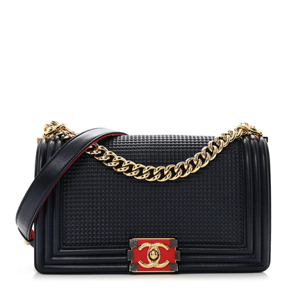 Chanel Lambskin Embossed Medium Boy Cube Flap Navy 1 of 10