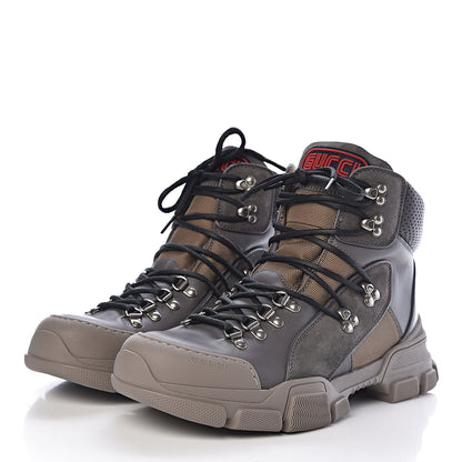 Gucci X SEGA Calfskin Suede Technical Canvas Mens Flashtrek High-Top Sneakers 8 Loess Ardesia 3 of 10