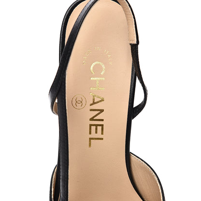 Chanel Goatskin Grosgrain Cap Toe CC Slingback Sandals 36.5 Black 7 of 9