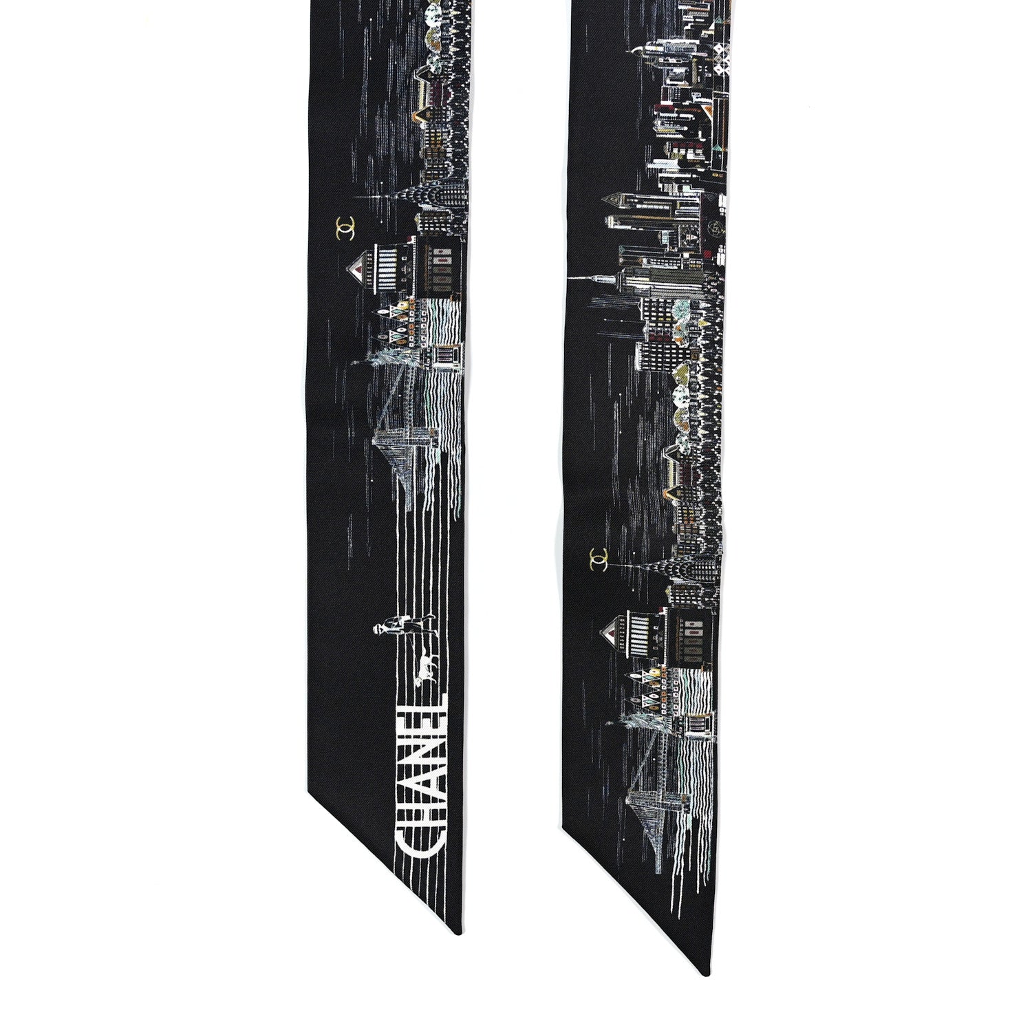 Chanel Silk New York Skyline Slim Bandeau Scarf Black 2 of 3