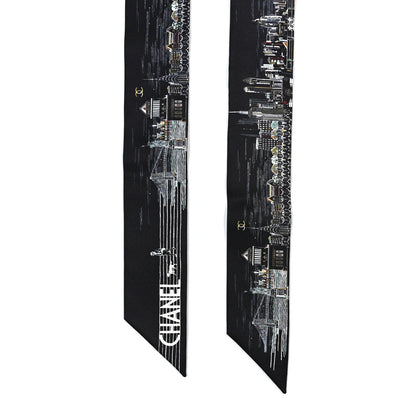 Chanel Silk New York Skyline Slim Bandeau Scarf Black 2 of 3