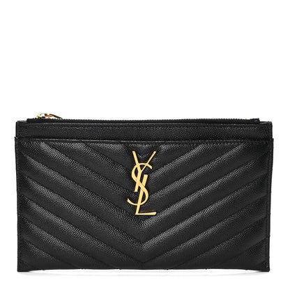 Saint Laurent Grain De Poudre Chevron Monogram Bill Pouch Black 1 of 4