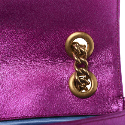Gucci Metallic Calfskin Matelasse Mini GG Marmont Shoulder Bag Fuchsia 11 of 13