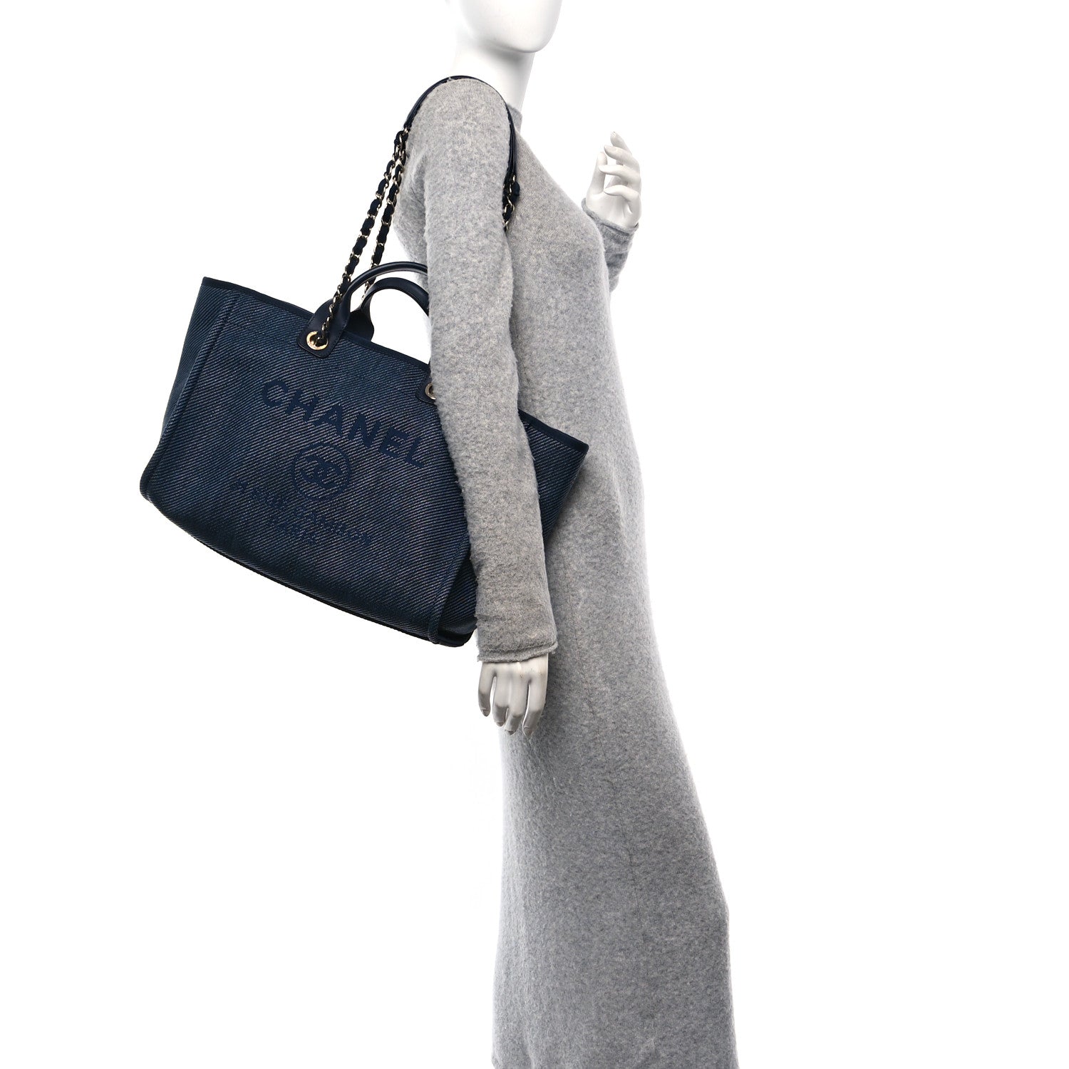 Chanel Mixed Fibers Calfskin Medium Deauville Tote Navy Blue 2 of 10
