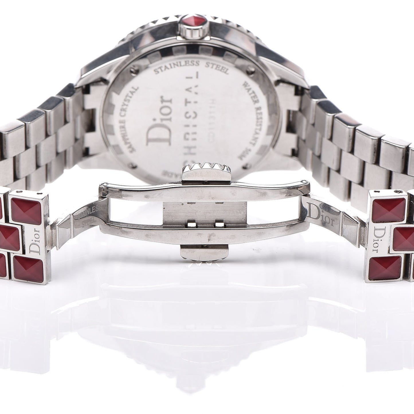 Stainless Steel Diamond Sapphire 33mm Christal Quartz Watch Red