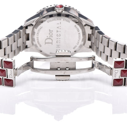 Christian Dior Stainless Steel Diamond Sapphire 33mm Christal Quartz Watch Red 6 of 7