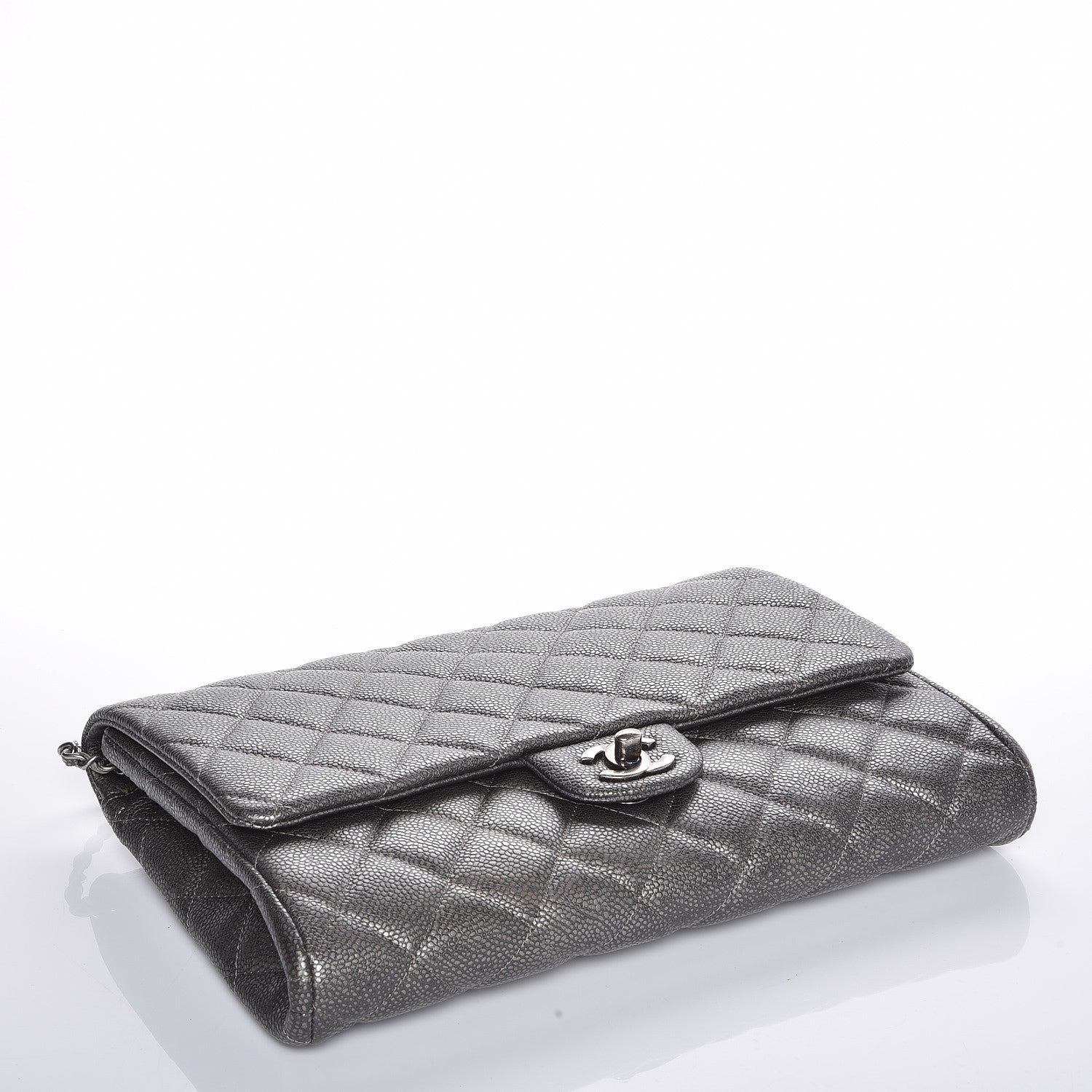 Chanel Metallic Caviar Quilted Clutch With Chain Flap Dark Silver 4 of 7