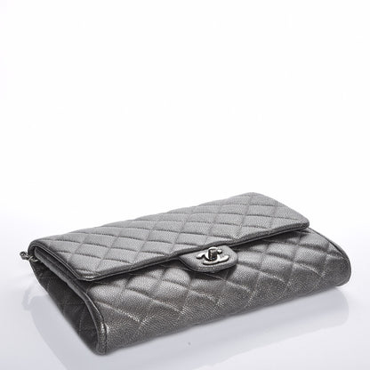 Chanel Metallic Caviar Quilted Clutch With Chain Flap Dark Silver 4 of 7
