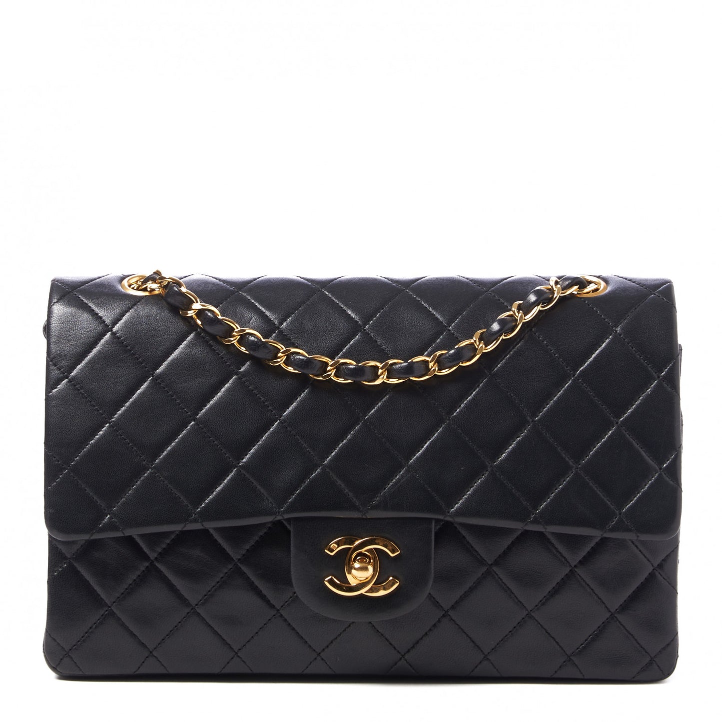 Lambskin Quilted Medium Double Flap Black