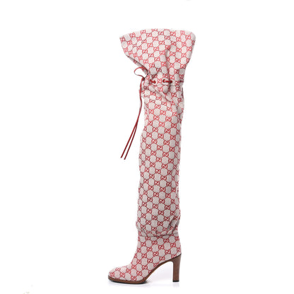 Gucci Monogram Over The Knee Boots 36 Gardenia Hibiscus Red 1 of 6