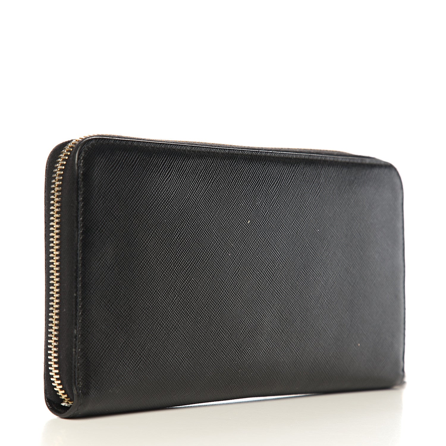 Prada Saffiano Metal Large Zip Around Travel Wallet Black 2 of 9