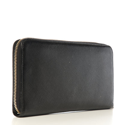 Prada Saffiano Metal Large Zip Around Travel Wallet Black 2 of 9