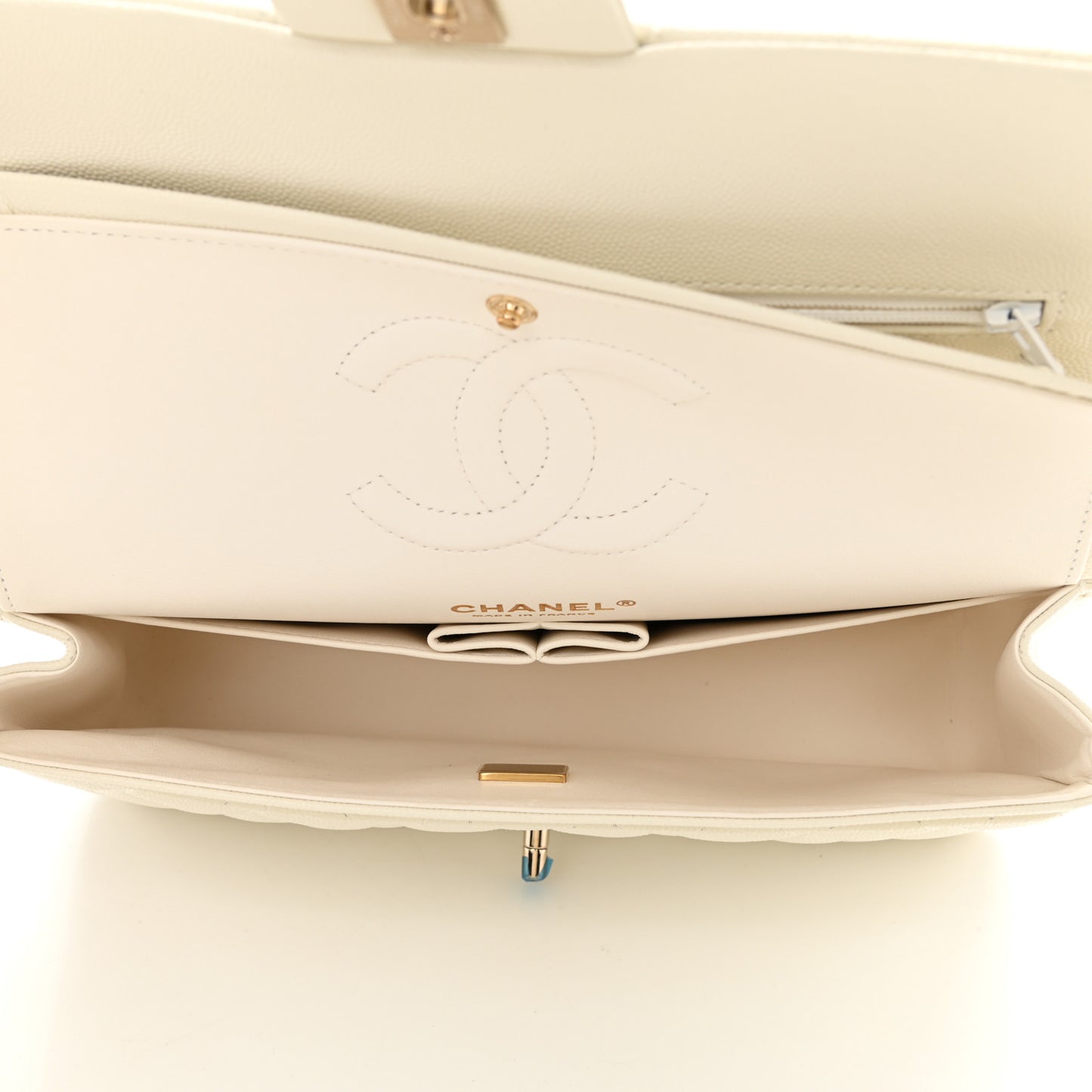 Caviar Quilted Medium Double Flap White