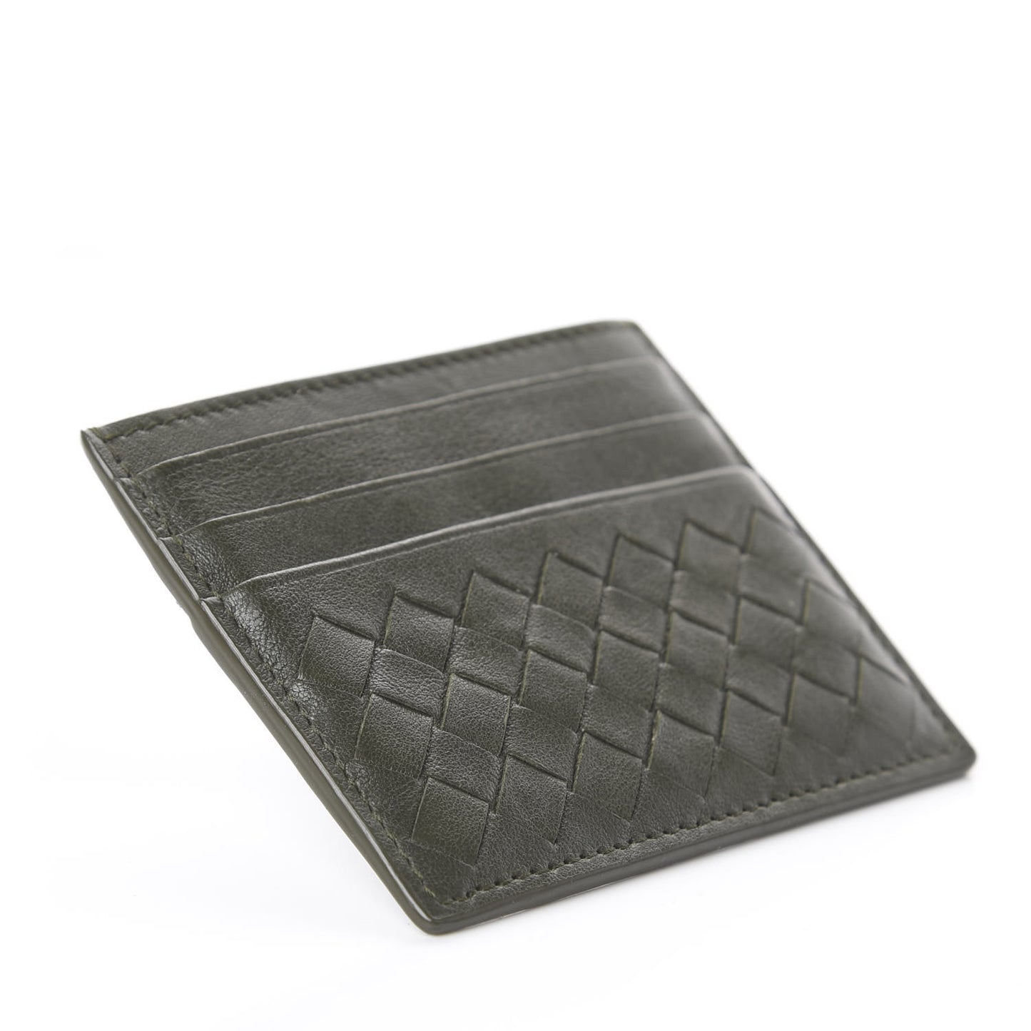 Nappa Intrecciato VN Card Case Kaki Fondente