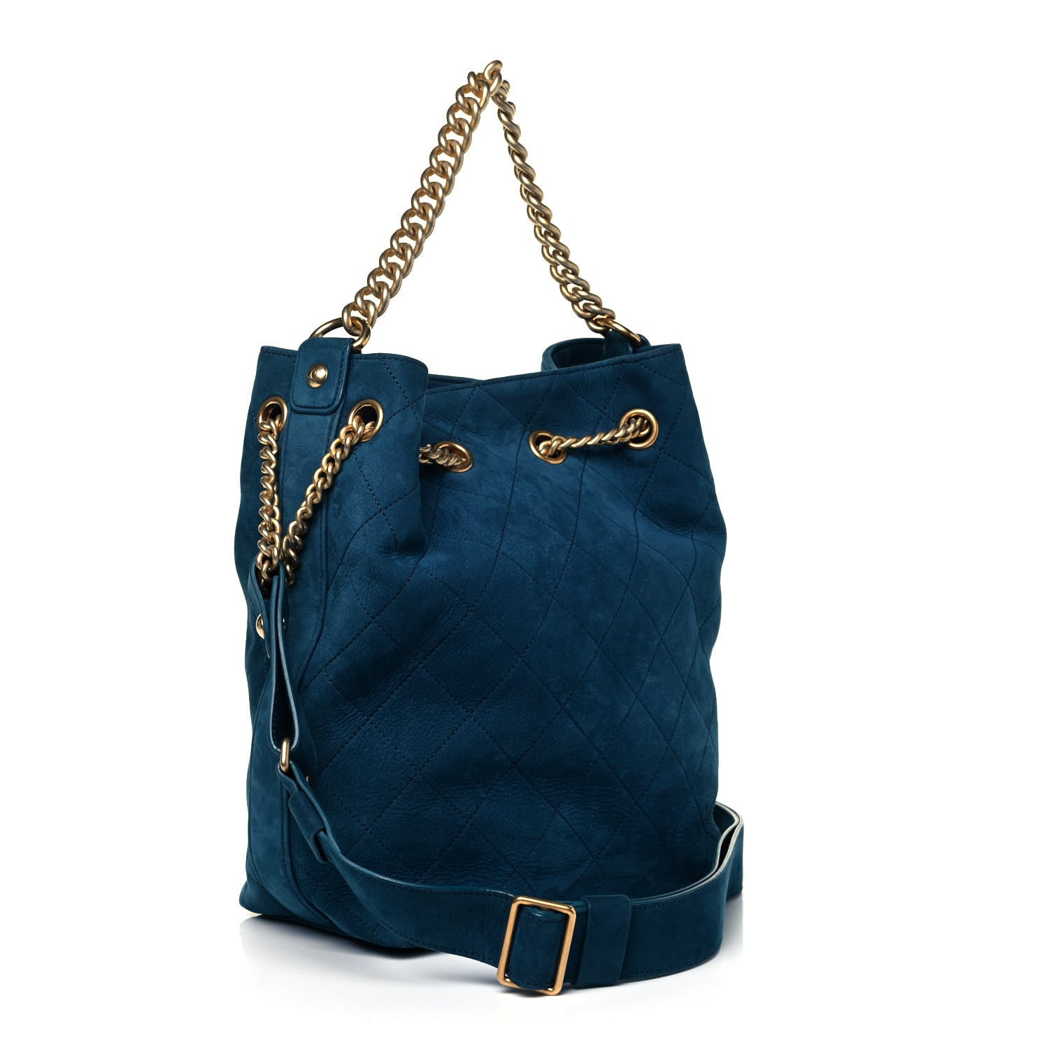 Chanel Suede Calfskin Small On My Shoulder Drawstring Bag Blue 3 of 9