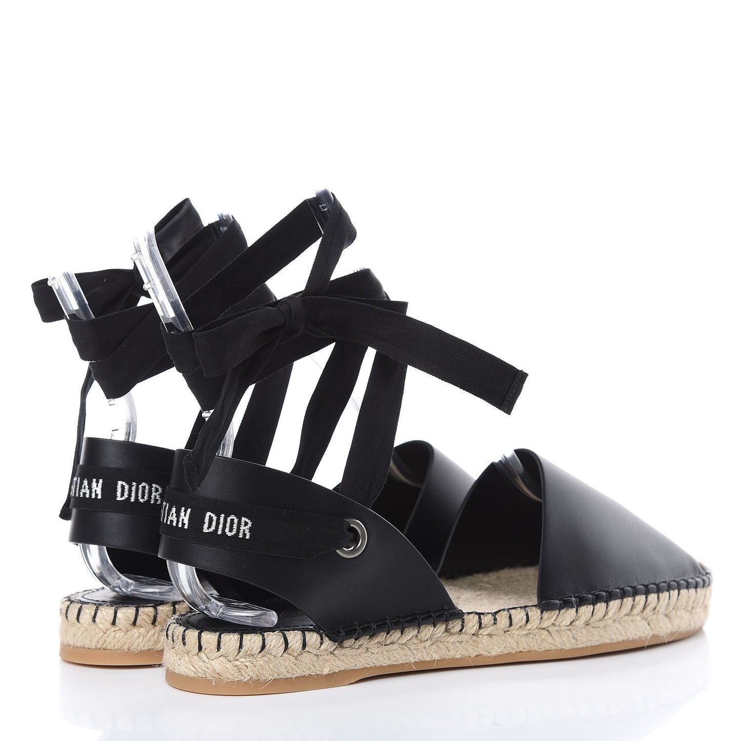 Calfskin Nicely-D Ankle Tie Espadrilles Flats 38 Black