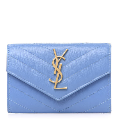 Saint Laurent Grain de Poudre Matelasse Chevron Small Monogram Wallet Blue Clair 1 of 12