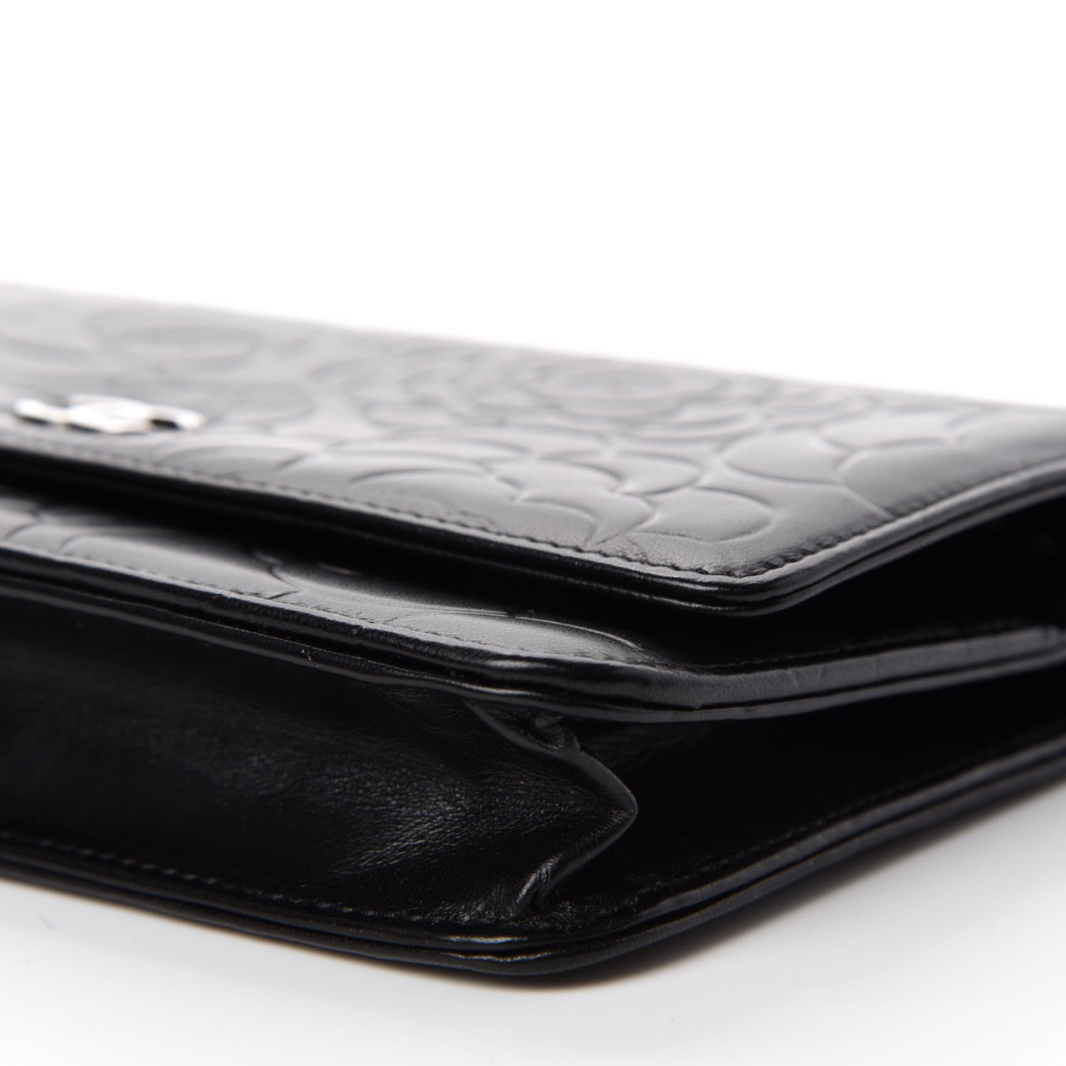 Chanel Lambskin Camellia Embossed Wallet on Chain WOC Black 7 of 12