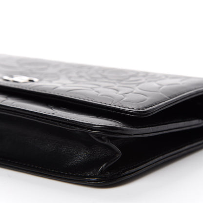 Chanel Lambskin Camellia Embossed Wallet on Chain WOC Black 7 of 12