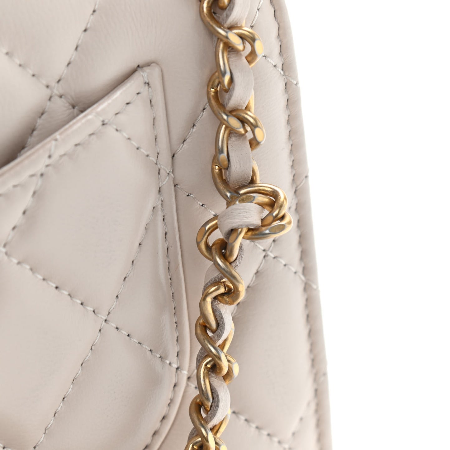 Lambskin Quilted Chain Around Wallet On Chain WOC Beige
