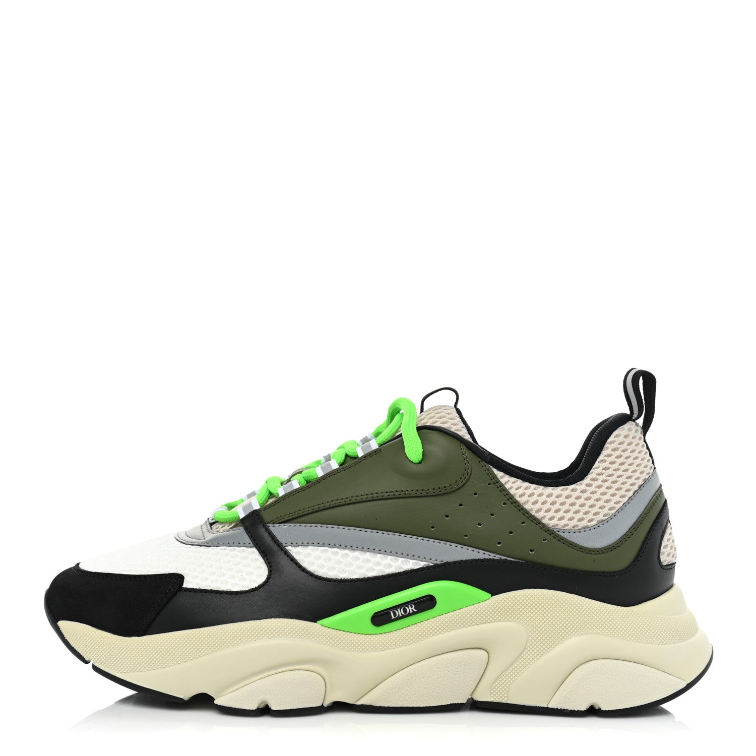 Christian Dior Technical Mesh Calfskin Mens B22 Sneakers 44 Olive Green Black Grey White 1 of 10
