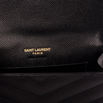 Saint Laurent Grain De Poudre Matelasse Chevron Small Monogram Envelope Wallet Black 6 of 8