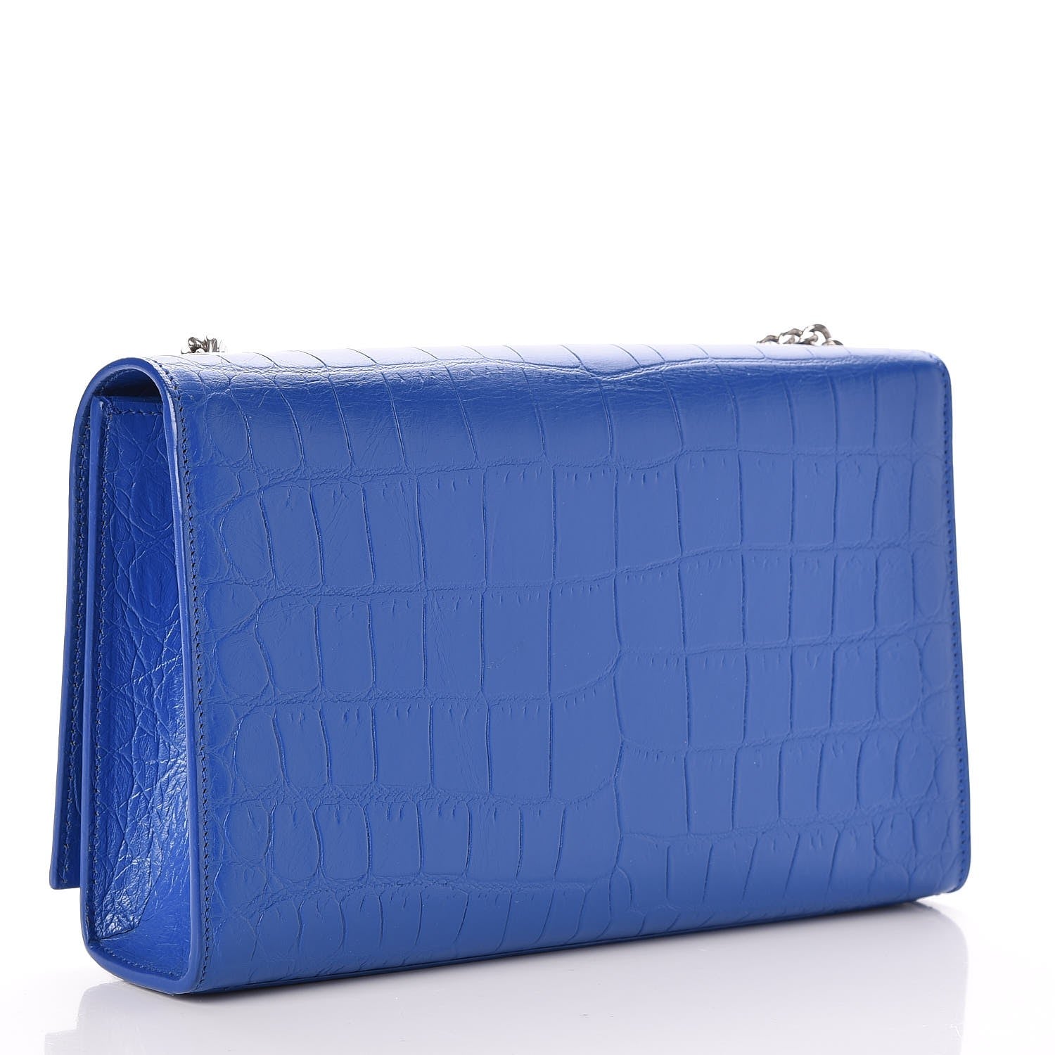 Saint Laurent Calfskin Crocodile Embossed Medium Classic Monogram Kate Tassel Satchel Bleu Majorelle 3 of 6