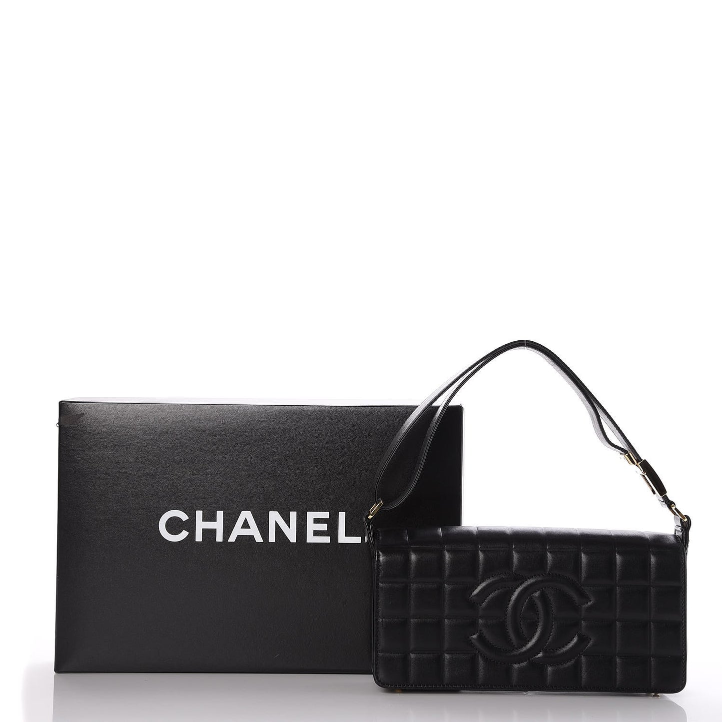 Lambskin Quilted CC Chocolate Bar Flap Black