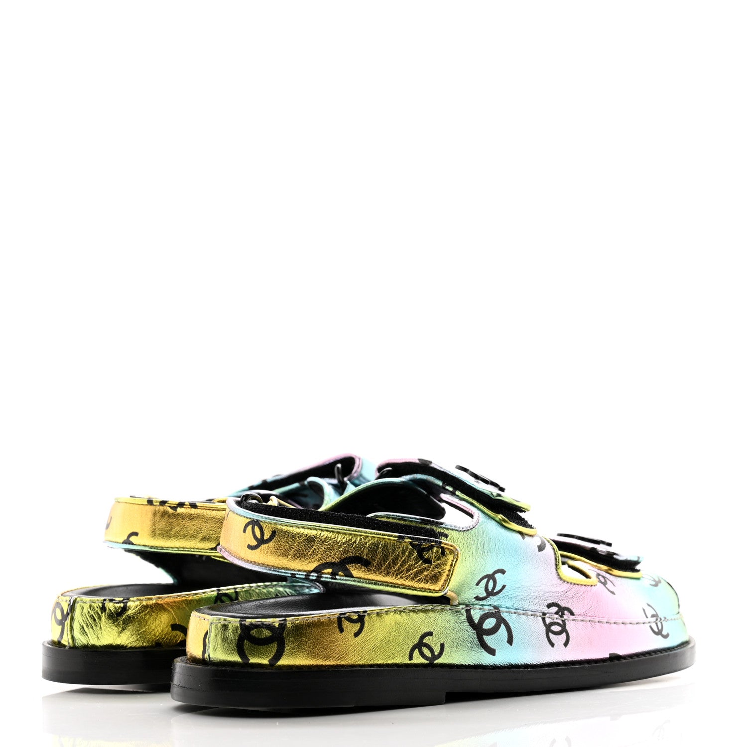 Chanel Laminated Lambskin Printed CC Dad Sandals 36 Multicolor Black 3 of 9