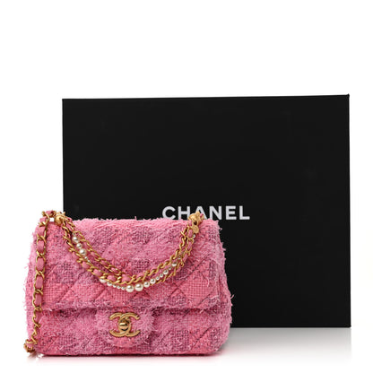 Chanel Tweed Quilted Pearl Twist Mini Square Flap Pink Dark Pink 11 of 11
