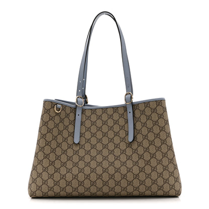 Gucci GG Supreme Monogram Emblem Large Tote Bag Beige Light Blue 1 of 10