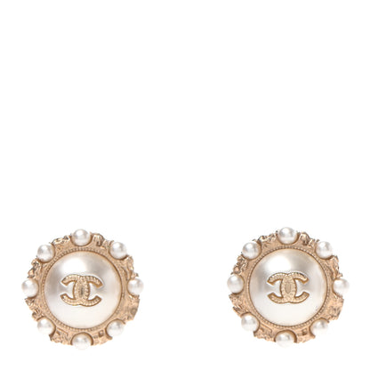 Chanel Metal Pearl CC Round Earrings Gold 1 of 4