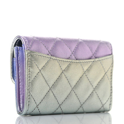 Chanel Gradient Metallic Calfskin Quilted Flap Card Holder Wallet Silver Blue Yellow Purple 3 of 8