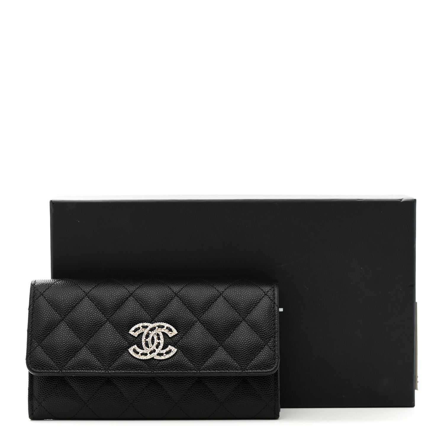 Chanel Caviar Quilted Crystal CC Large Gusset Flap Wallet Black 9 of 9