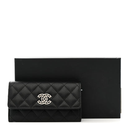 Chanel Caviar Quilted Crystal CC Large Gusset Flap Wallet Black 9 of 9