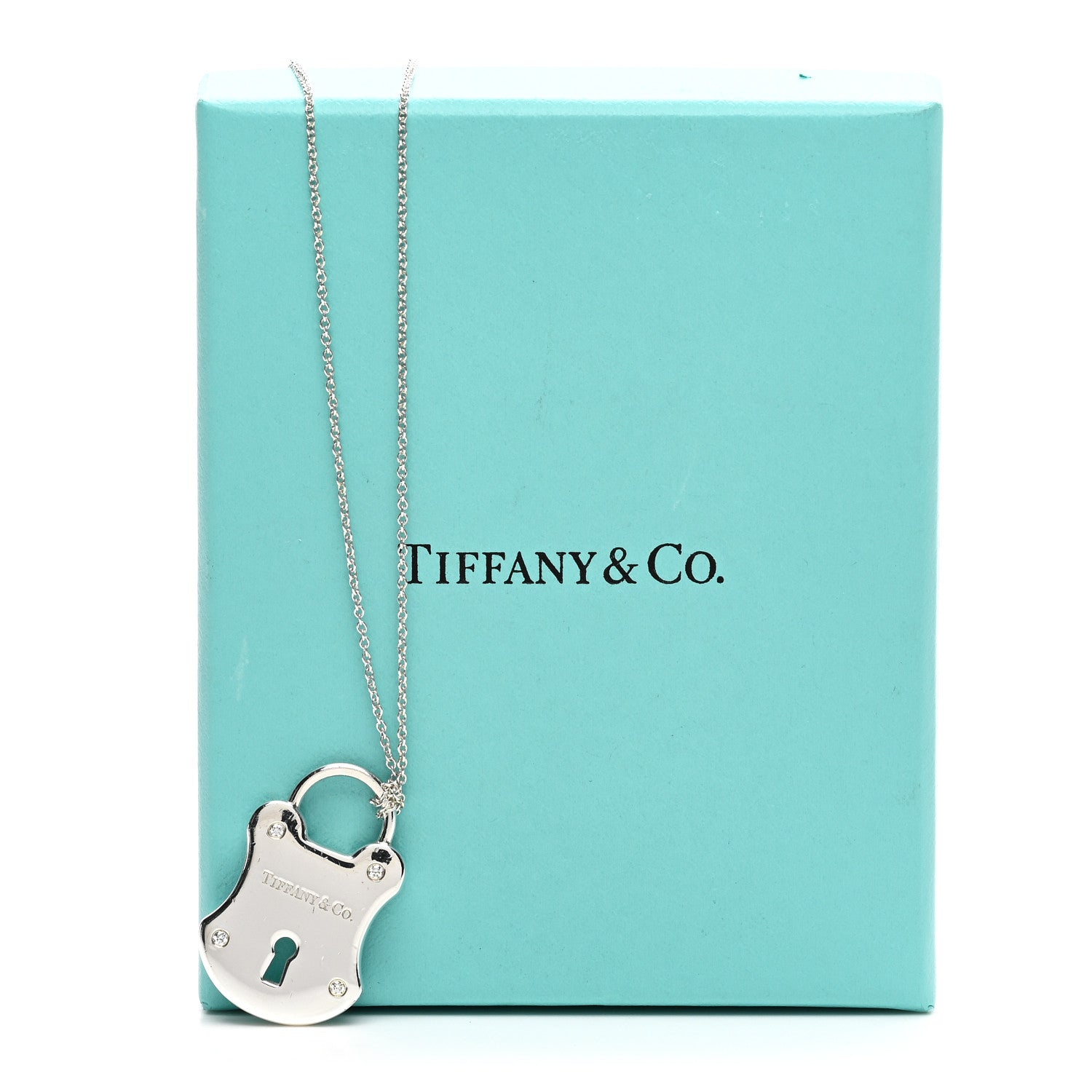 Tiffany Sterling Silver Diamond Lock Pendant Necklace 5 of 5