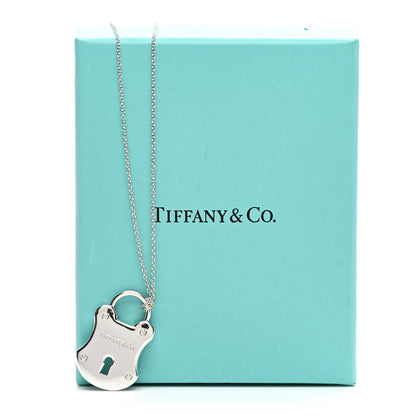 Tiffany Sterling Silver Diamond Lock Pendant Necklace 5 of 5