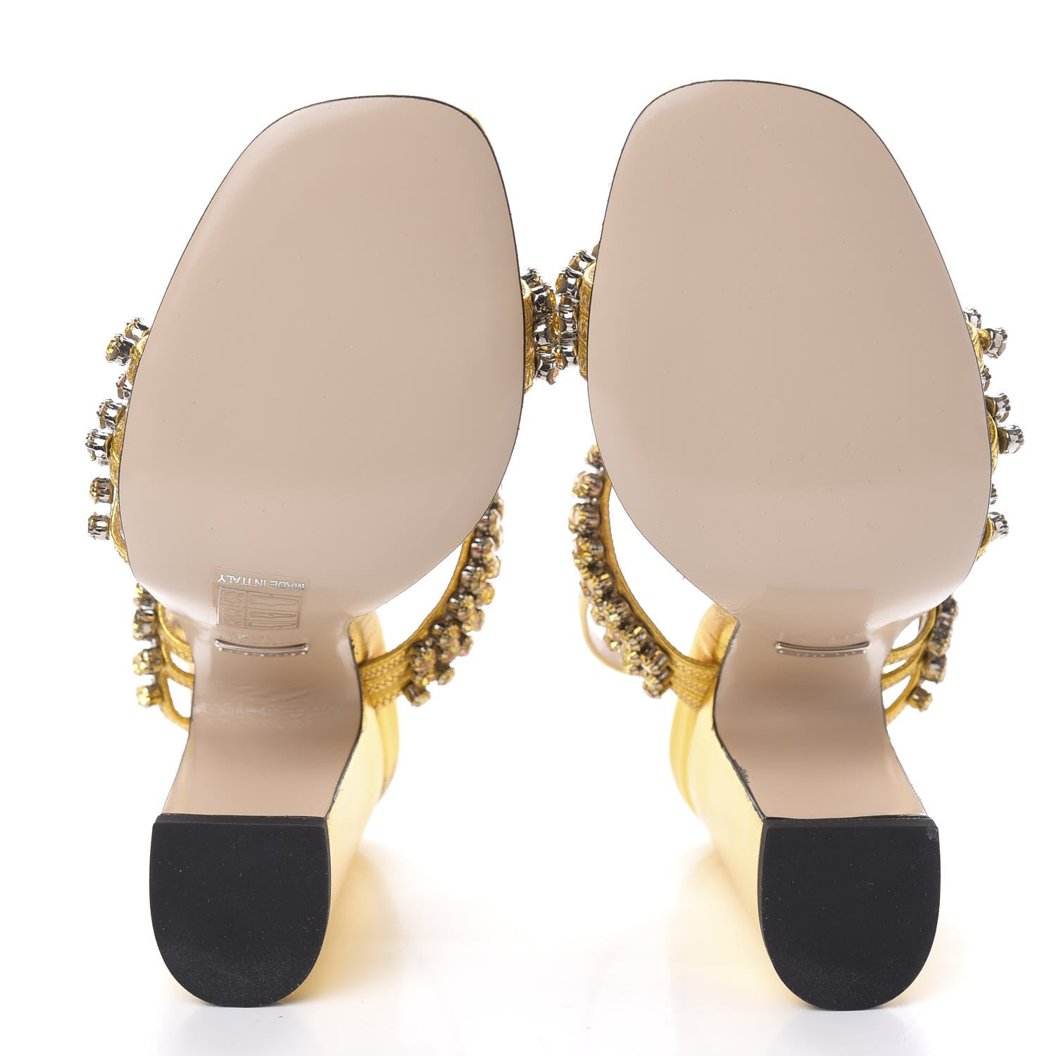 Gucci Nappa Silk Crystal Bertie High Heel Sandals 36.5 Gold 5 of 8