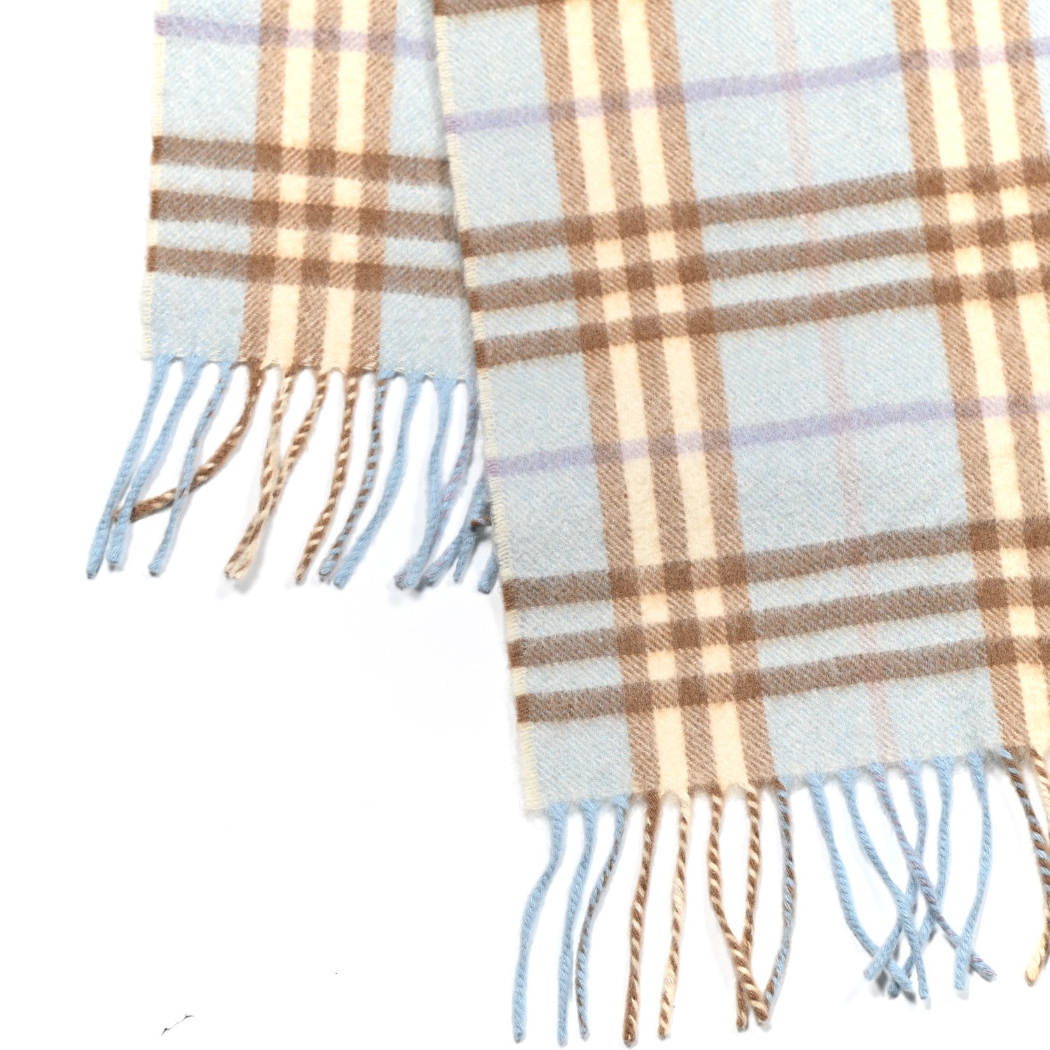 Burberry Cashmere Wool Check Fringe Scarf Light Blue 3 of 4