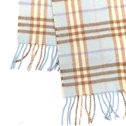 Burberry Cashmere Wool Check Fringe Scarf Light Blue 3 of 4