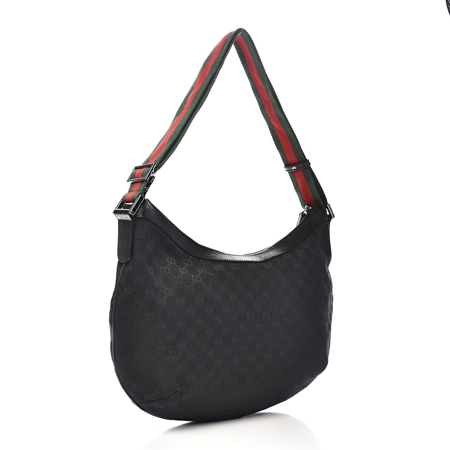 Gucci Monogram Web Medium Half Moon Hobo Black 3 of 11